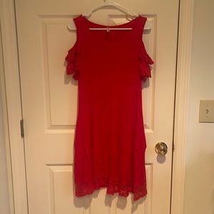Red lace trimmed cold shoulder dress Small